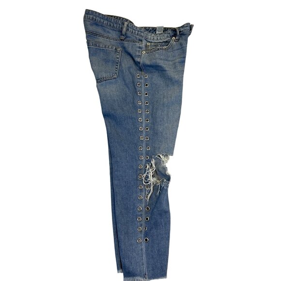 Ashley Mason Jeans Womens 7 Blue Denim Distressed Metal Eyelet Detail‎ - Picture 3 of 8